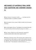 MECHANICS OF MATERIALS FINAL PAPER&NewLine;2026 QUESTIONS AND ANSWERS GRADED&NewLine;A&plus;&NewLine;