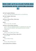 MED CERT ACTUAL EXAM PAPER 2026&NewLine;QUESTIONS WITH ANSWERS GRADED&NewLine;A&plus;