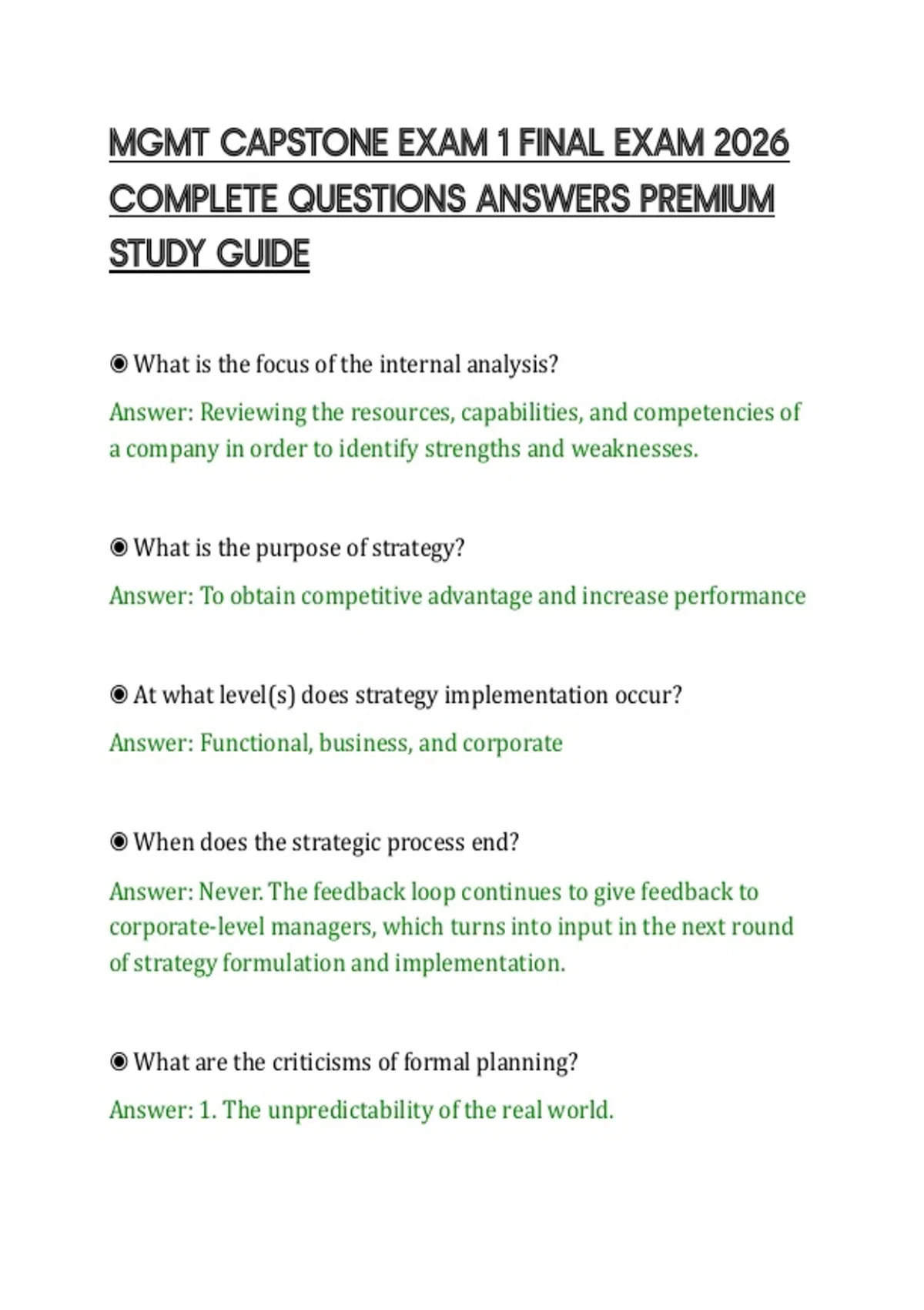 MGMT CAPSTONE EXAM 1 FINAL EXAM 2026 COMPLETE QUESTIONS ANSWERS PREMIUM ...