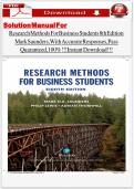 Solution Manual for Research Methods for Business Students 8th Edition by Mark Saunders &ndash; Complete Chapter Solutions Guide