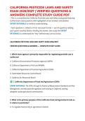 CALIFORNIA PESTICIDE LAWS AND SAFETY EXAM 2026&sol;2027 &vert; VERIFIED QUESTIONS & ANSWERS COMPLETE STUDY GUIDE PDF