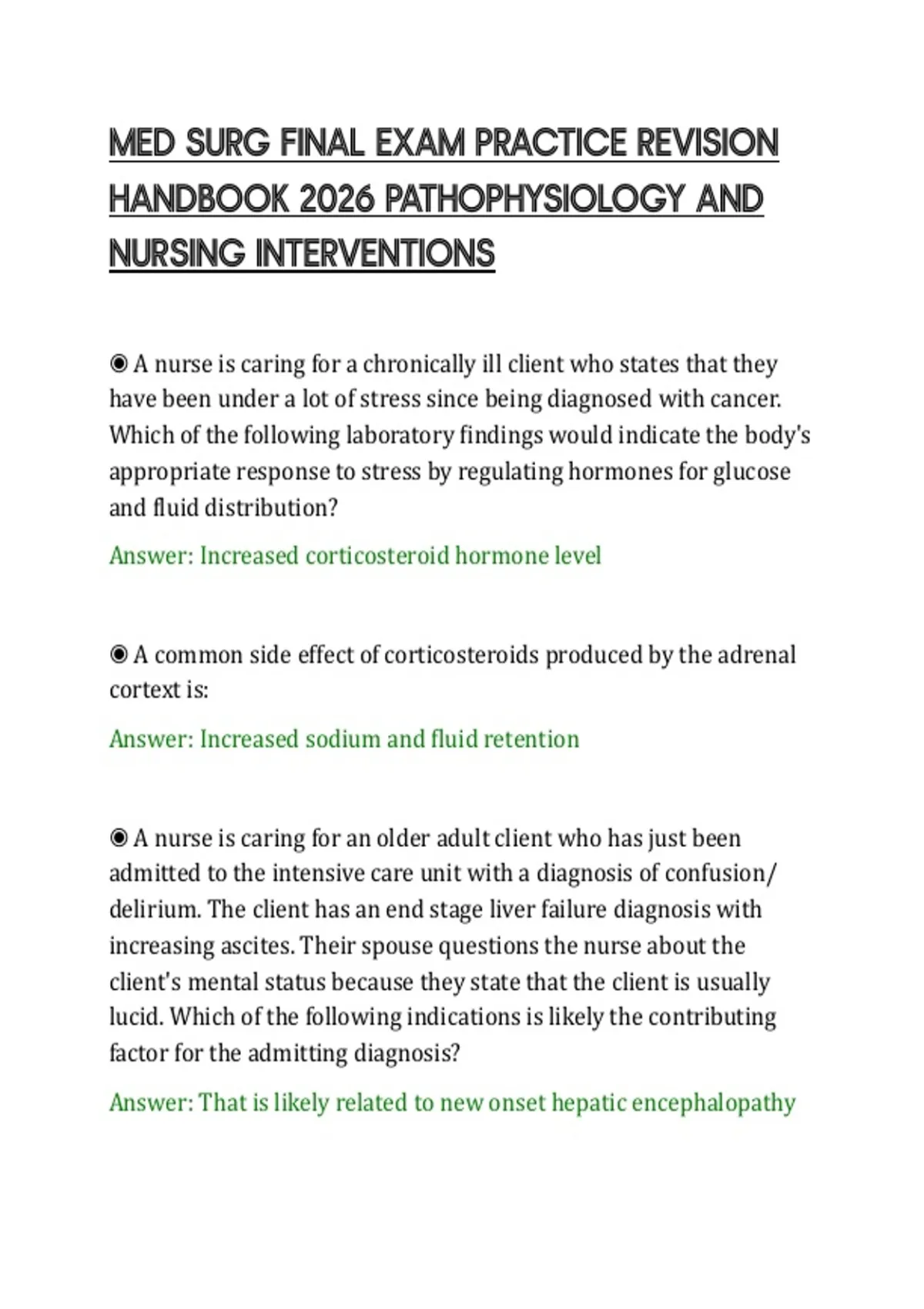 MED SURG FINAL EXAM PRACTICE REVISION HANDBOOK 2026 PATHOPHYSIOLOGY AND ...