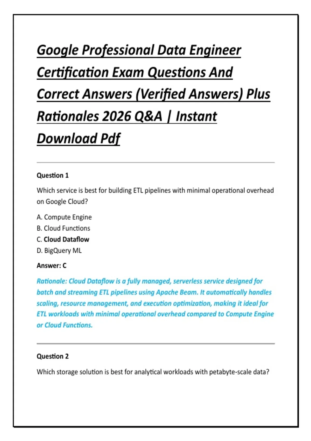 Google Professional Data Engineer Certification Exam Questions And ...