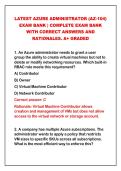 2026-2027 LATEST AZURE ADMINISTRATOR &lpar;AZ-104&rpar;&NewLine;EXAM BANK &vert; COMPLETE EXAM BANK&NewLine;WITH CORRECT ANSWERS AND&NewLine;RATIONALES&period; A&plus; GRADED