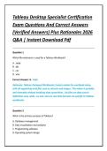 Tableau Desktop Specialist Certification &NewLine;Exam Questions And Correct Answers &NewLine;&lpar;Verified Answers&rpar; Plus Rationales 2026 &NewLine;Q&A &vert; Instant Download Pdf 