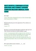 NAVY HOSPITAL CORPSMAN ACTUAL&NewLine;QUESTIONS AND CORRECT ANSWERS&NewLine;COMPLETE MILITARY MEDICAL STUDY&NewLine;GUIDE&NewLine;