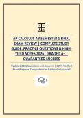 AP CALCULUS AB SEMESTER 1 FINAL EXAM REVIEW &vert; COMPLETE STUDY GUIDE&comma; PRACTICE QUESTIONS & HIGH-YIELD NOTES 2026