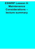 ESWRP Lesson 9 Maintenance Considerations Lecture Summary 2025&sol; 2026 Comprehensive Technical Study Guide