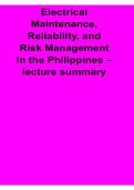 Electrical Maintenance Reliability and Risk Management in the Philippines Lecture Summary 2025&sol; 2026 Comprehensive Technical Study Guide
