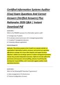 Certified Information Systems Auditor &NewLine;&lpar;Cisa&rpar; Exam Questions And Correct &NewLine;Answers &lpar;Verified Answers&rpar; Plus &NewLine;Rationales 2026 Q&A &vert; Instant &NewLine;Download Pdf 