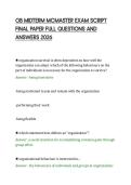OB MIDTERM MCMASTER EXAM SCRIPT&NewLine;FINAL PAPER FULL QUESTIONS AND&NewLine;ANSWERS 2026&NewLine;