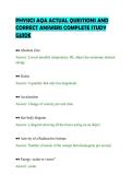 PHYSICS AQA ACTUAL QUESTIONS AND&NewLine;CORRECT ANSWERS COMPLETE STUDY&NewLine;GUIDE&NewLine;