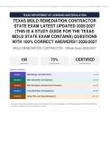 Texas Mold Remediation Contractor State Exam Latest Updated Study Guide Actual Exam 2026&sol;2027 &ndash; 100&percnt; Verified &vert; Detailed Rationales &ndash; Pass Guaranteed &ndash; A&plus; Graded