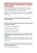 ARIZONA PESTICIDE APPLICATOR LICENSE EXAM 2026&sol;2027 &vert; VERIFIED Q&A COMPLETE STUDY GUIDE