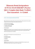 Minnesota Dental Jurisprudence ACTUAL EXAM 2026&sol;2027 &vert; Practice Q&A &vert; Complete Quiz Bank &vert; Verified &vert; Pass Guaranteed - A&plus; Graded