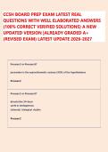 CCSH BOARD PREP EXAM LATEST REAL &NewLine;QUESTIONS WITH WELL ELABORATED ANSWERS &NewLine;&lpar;100&percnt; CORRECT VERIFIED SOLUTIONS&rpar; A NEW &NewLine;UPDATED VERSION &vert;ALREADY GRADED A&plus; &NewLine;&lpar;REVISED EXAM&rpar; LATEST UPDATE 2026-2027  