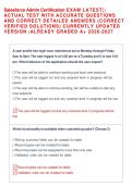 Salesforce Admin Certification EXAM LATEST&vert;&vert; &NewLine;ACTUAL TEST WITH ACCURATE QUESTIONS &NewLine;AND CORRECT DETAILED ANSWERS &lpar;CORRECT &NewLine;VERIFIED SOLUTIONS&rpar; CURRENTLY UPDATED &NewLine;VERSION &vert;ALREADY GRADED A&plus; 2026-2027 