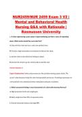 NUR2459&sol;NUR 2459 Exam 3 V2 &vert; &NewLine;Mental and Behavioral Health &NewLine;Nursing Q&A with Rationale &vert; &NewLine;Rasmussen University 