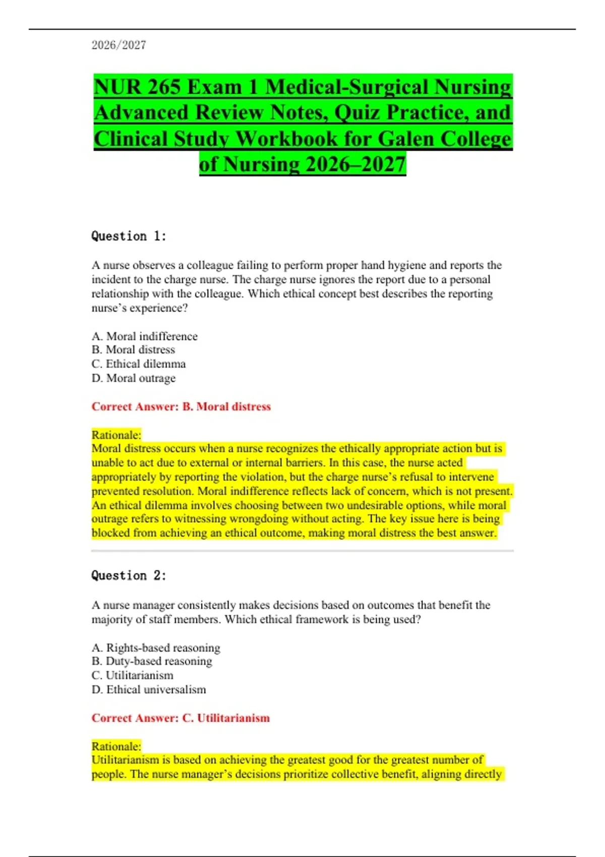 NUR265 Exam 1 Medical-Surgical Nursing Advanced Review Notes, Quiz ...