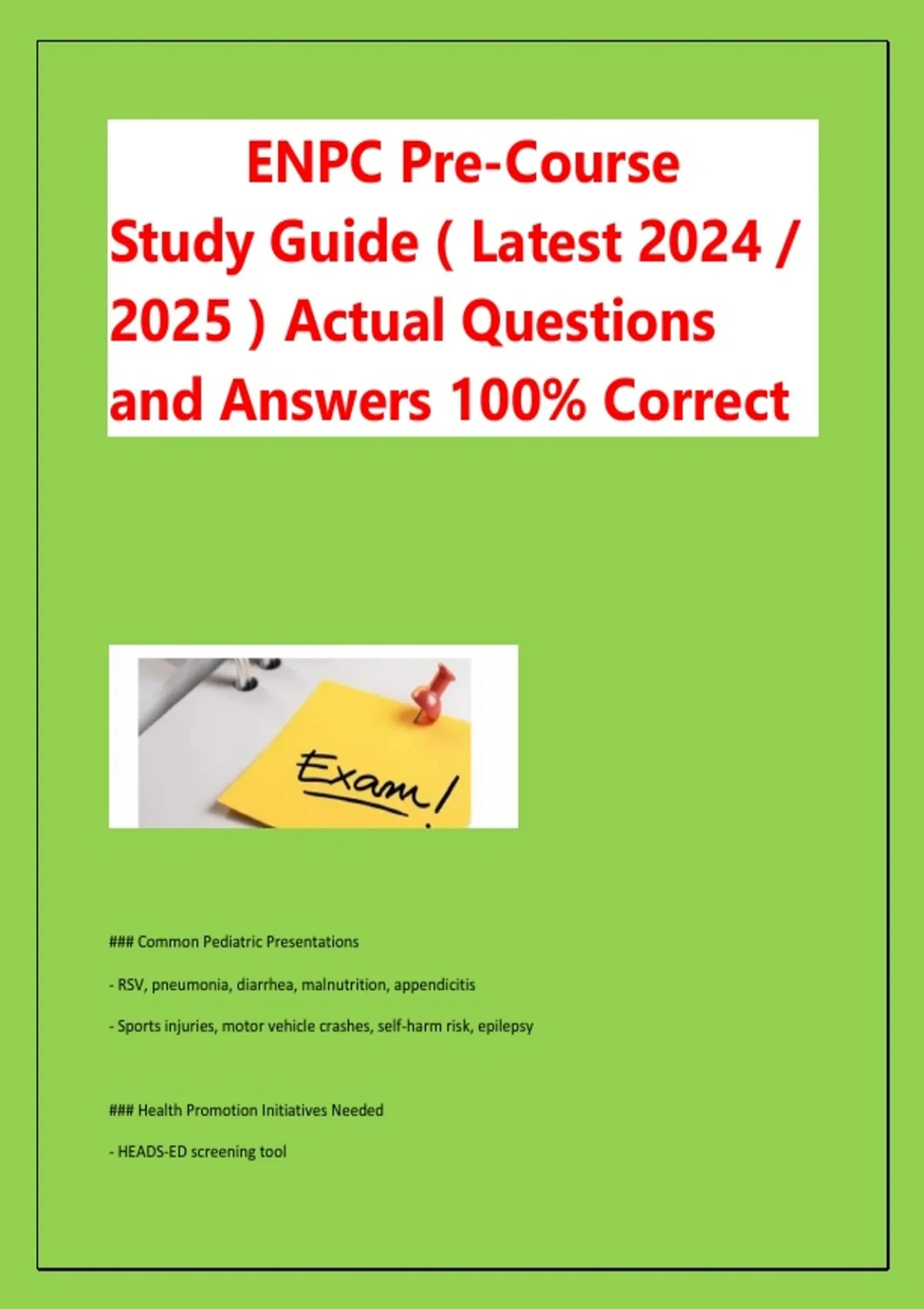 ENPC Pre-Course Study Guide ( Latest 2024 / 2025 ) Actual Questions and ...