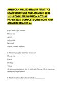 AMERICAN ALLIED HEALTH PRACTICE&NewLine;EXAM QUESTIONS AND ANSWERS 2022&NewLine;2023 COMPLETE SOLUTION TEST BANK&NewLine;2026 UPDATED QUESTIONS WITH&NewLine;ANSWERS GRADED A&plus;