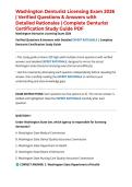 Washington Denturist Licensing Exam 2026 &vert; Verified Questions & Answers with Detailed Rationales &vert; Complete Denturist Certification Study Guide PDF