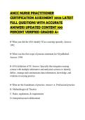 ANCC NURSE PRACTITIONER&NewLine;CERTIFICATION ASSESSMENT 2026 LATEST&NewLine;FULL QUESTIONS WITH ACCURATE&NewLine;ANSWERS UPDATED CONTENT 100&NewLine;PERCENT VERIFIED GRADED A&plus;