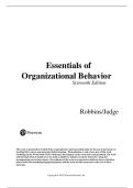 Test Bank for Essentials of Organizational Behavior 16th Edition Stephen P&period; Robbins Timothy A&period; Judge Complete Chapters Questions and Verified Answers A&plus;