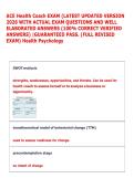 ACE Health Coach EXAM &lpar;LATEST UPDATED VERSION &NewLine;2026 WITH ACTUAL EXAM QUESTIONS AND WELL &NewLine;ELABORATED ANSWERS &lpar;100&percnt; CORRECT VERIFIED &NewLine;ANSWERS&rpar; &vert;GUARANTEED PASS&period; &lpar;FULL REVISED &NewLine;EXAM&rpar; Health Psychology  