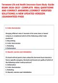 Tennessee Life and Health Insurance Exam Study Guide &NewLine;EXAM 2026-2027  COMPLETE  REAL QUESTIONS &NewLine;AND CORRECT ANSWERS &lpar;CORRECT VERIFIED &NewLine;SOLUTIONS&rpar; A NEW UPDATED VERSION &NewLine;&vert;GUARANTEED PASS 