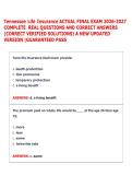 Tennessee Life Insurance ACTUAL FINAL EXAM 2026-2027  &NewLine;COMPLETE  REAL QUESTIONS AND CORRECT ANSWERS &NewLine;&lpar;CORRECT VERIFIED SOLUTIONS&rpar; A NEW UPDATED &NewLine;VERSION &vert;GUARANTEED PASS