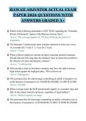HAWAII ADJUSTER ACTUAL EXAM&NewLine;PAPER 2026 QUESTIONS WITH&NewLine;ANSWERS GRADED A&plus;&NewLine;