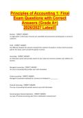 Principles of Accounting 1&colon; Final &NewLine;Exam Questions with Correct &NewLine;Answers &lpar;Grade A&plus;&rpar; &NewLine;2026&sol;2027 Latest&excl;&excl;