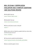 BIOL 212 EXAM 1 CERTIFICATION&NewLine;EVALUATION 2026 COMPLETE QUESTIONS&NewLine;AND SOLUTIONS UPDATED