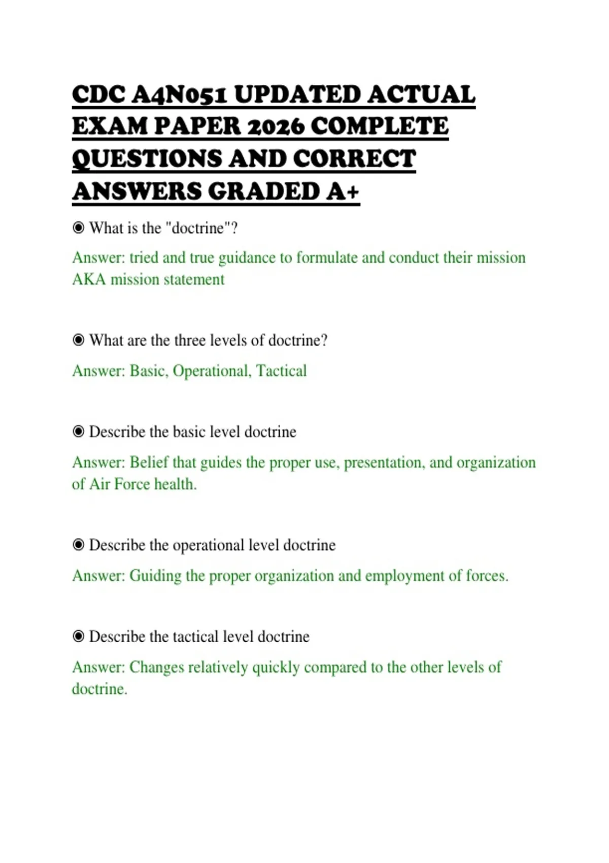 CDC A4N051 UPDATED ACTUAL EXAM PAPER 2026 COMPLETE QUESTIONS AND ...