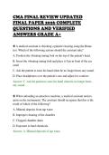 CMA FINAL REVIEW UPDATED&NewLine;FINAL PAPER 2026 COMPLETE&NewLine;QUESTIONS AND VERIFIED&NewLine;ANSWERS GRADE A&plus;&NewLine;