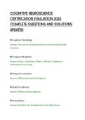 COGNITIVE NEUROSCIENCE&NewLine;CERTIFICATION EVALUATION 2026&NewLine;COMPLETE QUESTIONS AND SOLUTIONS&NewLine;UPDATED&NewLine;