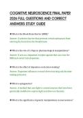 COGNITIVE NEUROSCIENCE FINAL PAPER&NewLine;2026 FULL QUESTIONS AND CORRECT&NewLine;ANSWERS STUDY GUIDE