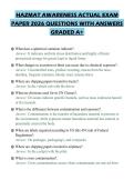HAZMAT AWARENESS ACTUAL EXAM&NewLine;PAPER 2026 QUESTIONS WITH ANSWERS&NewLine;GRADED A&plus;