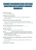 HAZMAT AWARENESS FINAL TEST 2026&NewLine;QUESTIONS WITH CORRECT ANSWERS&NewLine;GRADED A&plus;