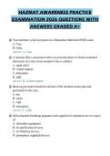 HAZMAT AWARENESS PRACTICE&NewLine;EXAMINATION 2026 QUESTIONS WITH&NewLine;ANSWERS GRADED A&plus;