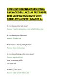 DEFENSIVE DRIVING COURSE FINAL&NewLine;PACKAGE DEAL ACTUAL TEST PAPER&NewLine;2026 VERIFIED QUESTIONS WITH&NewLine;COMPLETE ANSWERS GRADED A&plus;&NewLine;