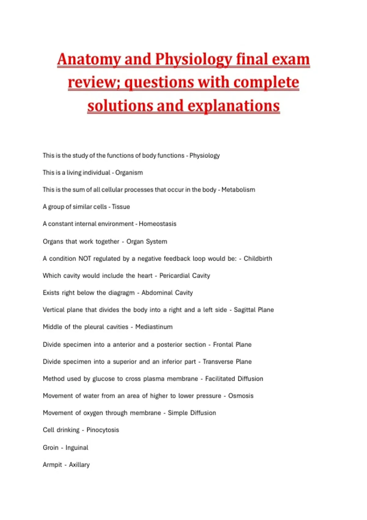 Anatomy & Physiology Final Exam Review | Complete Study Guide - Anatomy ...