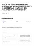 HVAC Air Distribution System EXAM STUDY GUIDE 2026&sol;2027 ACCURATE QUESTIONS WITH CORRECT DETAILED SOLUTIONS &vert;&vert; 100&percnt; GUARANTEED PASS NEWEST VERSION