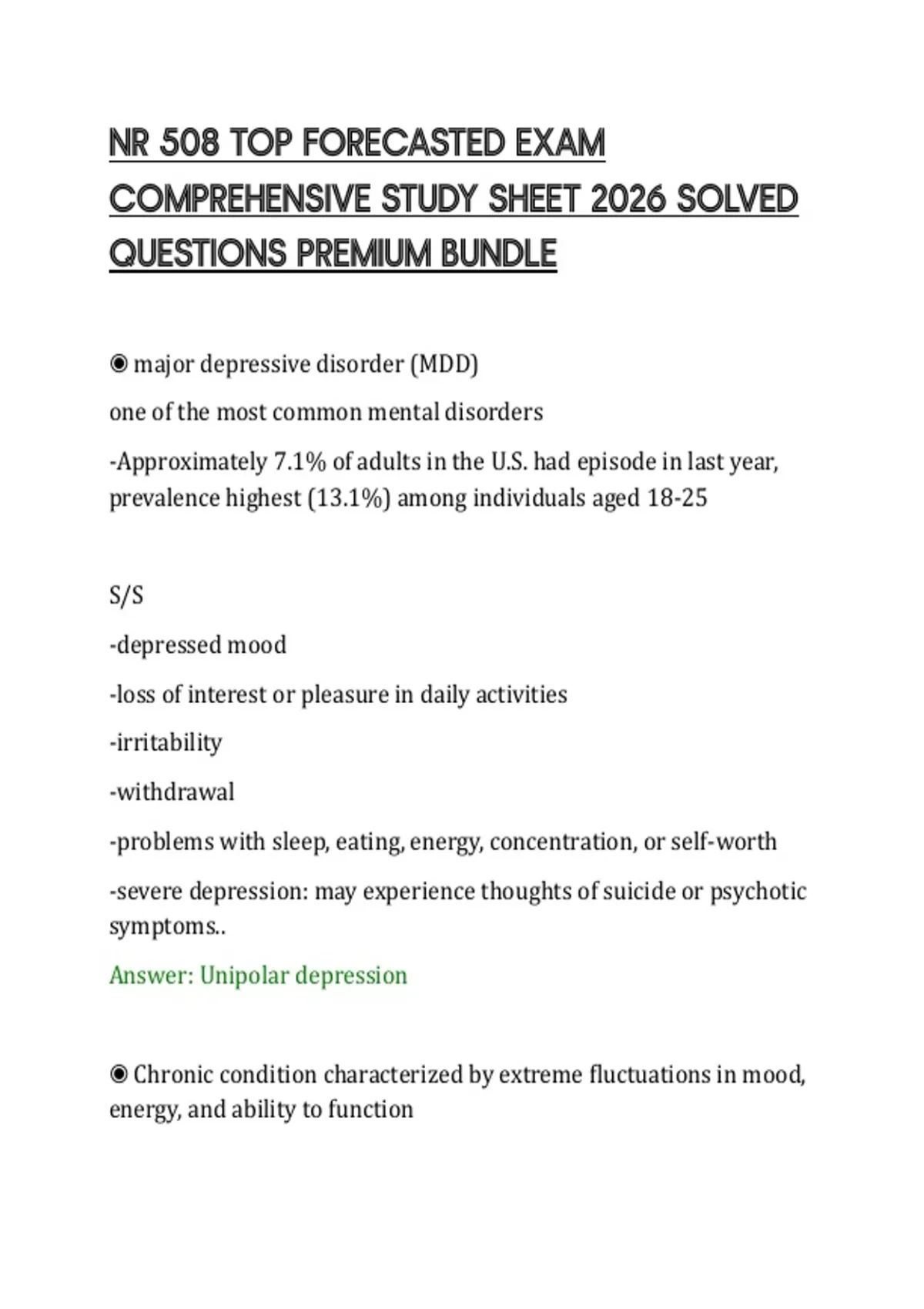 NR 508 TOP FORECASTED EXAM COMPREHENSIVE STUDY SHEET 2026 SOLVED ...