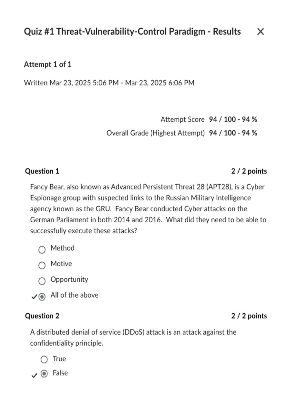 Vulnerability Journal Question Threat-Vulnerability-Control Paradigm – Quiz #1 – 2026–2027 – practice ...