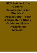NEC Article 110 General Requirements for Electrical Installations Year 4 Semester 2 Study Guide Electrical Code Review Test Bank with Solution 2025&sol; 2026