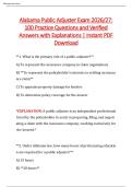 Alabama Public Adjuster Exam 2026&sol;2027&colon; &NewLine;100 Practice Questions and Verified &NewLine;Answers with Explanations 