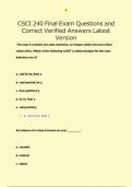 CSCI 240 Final Exam Questions and &NewLine;Correct Verified Answers Latest &NewLine;Version 