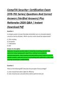 CompTIA Security&plus; Certification Exam &NewLine;&lpar;SY0-701 Series&rpar; Questions And Correct &NewLine;Answers &lpar;Verified Answers&rpar; Plus &NewLine;Rationales 2026 Q&A &vert; Instant &NewLine;Download Pdf 